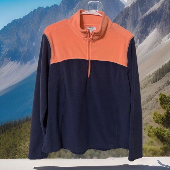 Old Navy Womens Jacket Fleece Pullover Navy Collar 1/4 Zip L - Picture 1 of 3